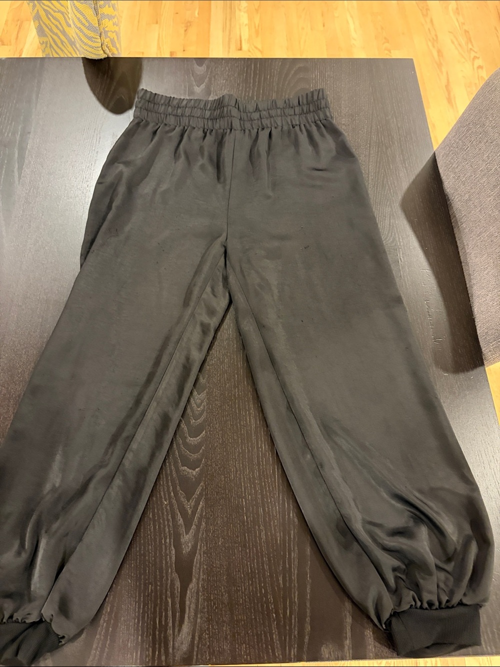 ACOA Black Elastic-Waist Satin Joggers